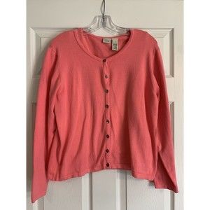 LL Bean Womens Set 2 pcs Cardigan Tank Top Pink Red Cotton Medium